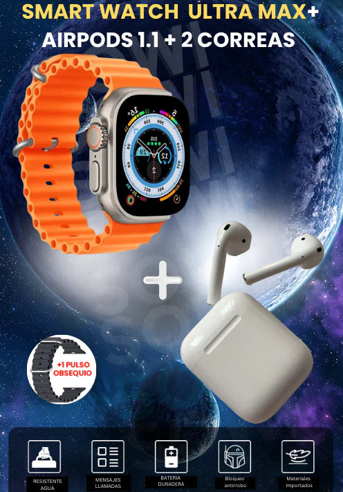 RELOJ SMARTWATCH +2 CORREAS+ AIRPODS 1.1 GRATIS®